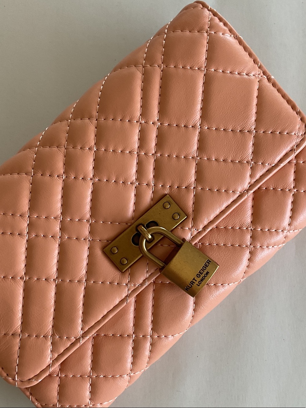 KURT GEIGER Quilted Peach Leather Chain Crossbody | Shoulder Bag - Picture 16 of 16